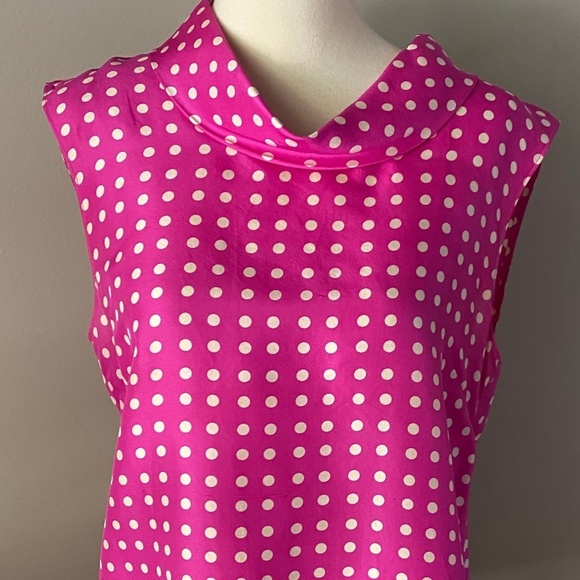 J. Crew Mock Neck Pink Polka Dot  Silk Top 6 - Picture 8 of 10